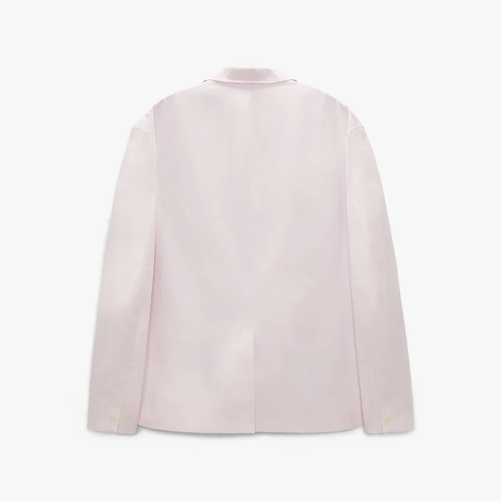 ZARA Men's PINK POPLIN SUIT JACKET BLAZER SZ 40 Lightweight Summer Lined COTTON - Picture 4 of 9